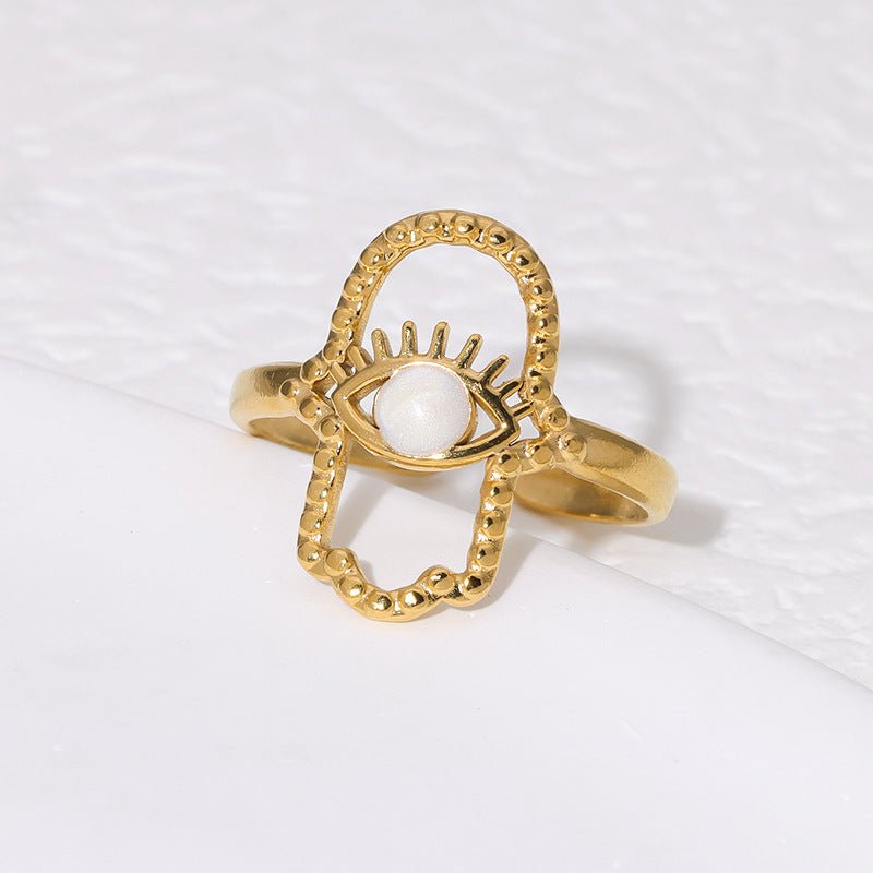 Open Ring RVS Hamsa Hand en Oog met Emaille (18 mm) - Aramat Jewels - Ringen - cadeautip