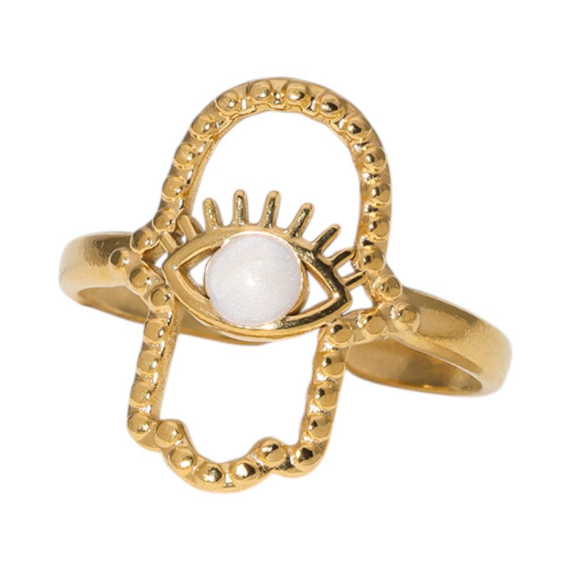 Open Ring RVS Hamsa Hand en Oog met Emaille (18 mm) - Aramat Jewels - Ringen - cadeautip