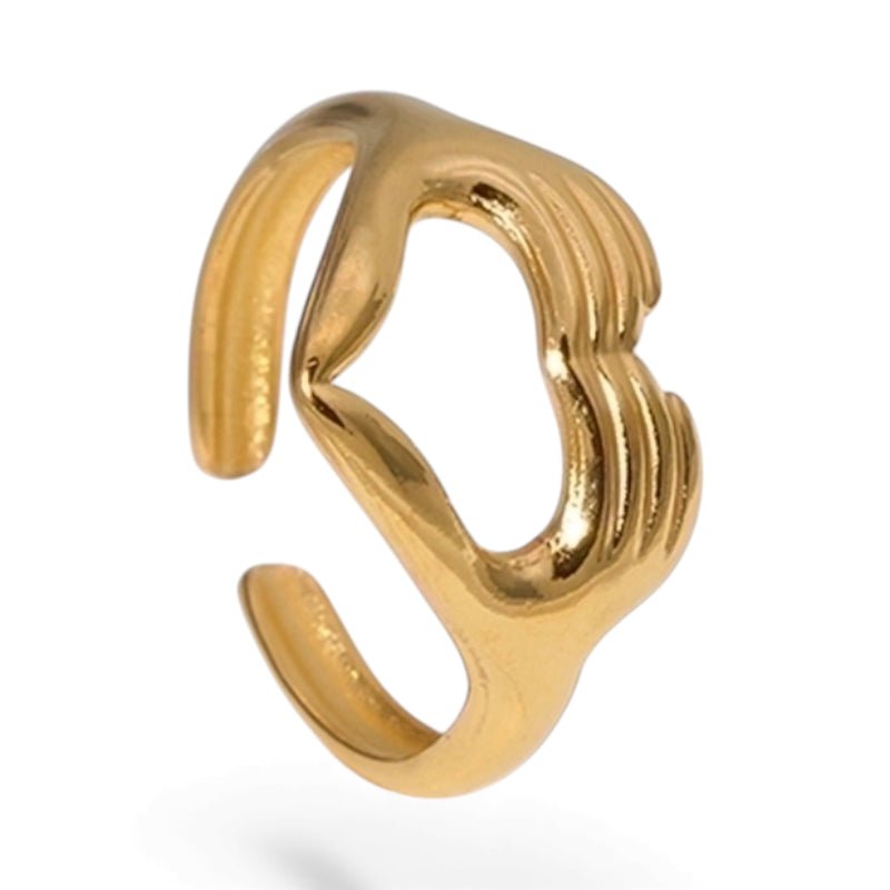 Open Ring RVS Hart met Handen Symbool (14 mm Breed) - Aramat Jewels - Ringen - cadeautip