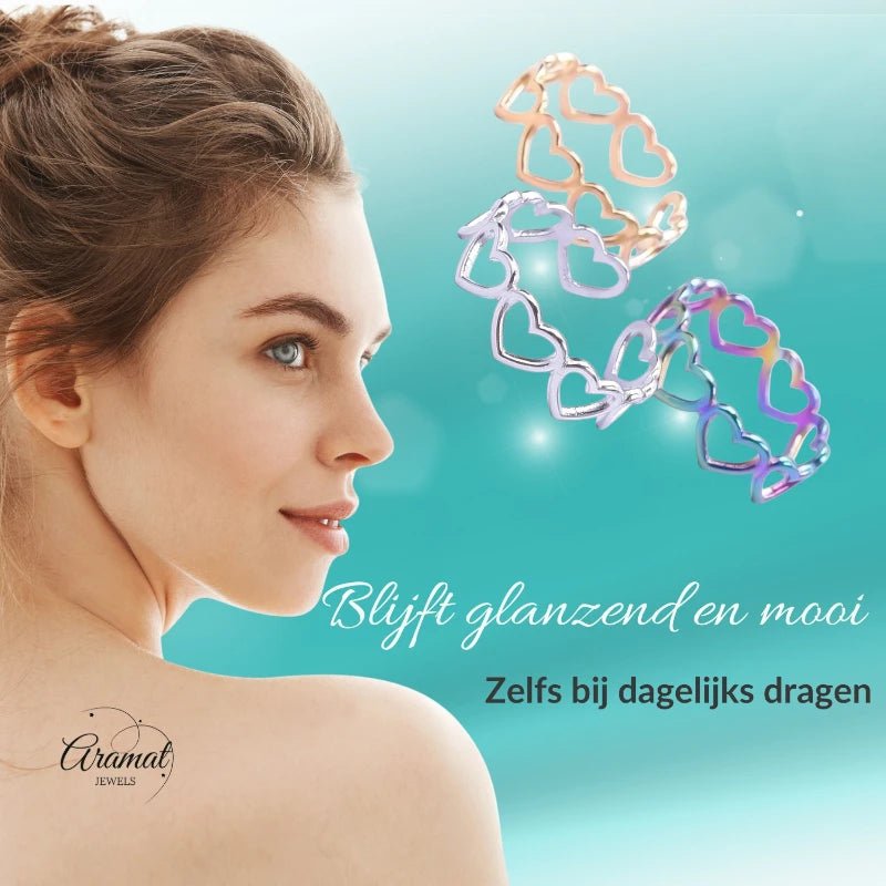 Open Ring RVS Hartjes Schakel (Multicolor, Zilver - of Goudkleur) - Aramat Jewels - Ringen - cadeautip