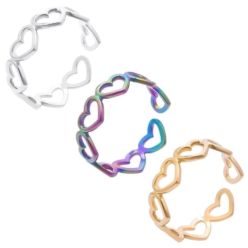 Open Ring RVS Hartjes Schakel (Multicolor, Zilver - of Goudkleur) - Aramat Jewels - Ringen - cadeautip