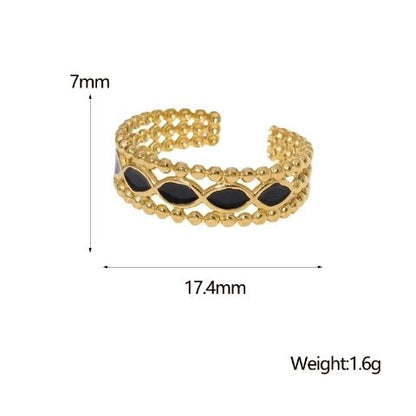 Open Ring RVS met Bolletjes Motief en Emaille Eclips (7 mm) - Aramat Jewels - Ringen - cadeautip