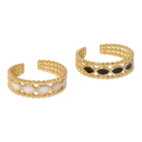 Open Ring RVS met Bolletjes Motief en Emaille Eclips (7 mm) - Aramat Jewels - Ringen - cadeautip