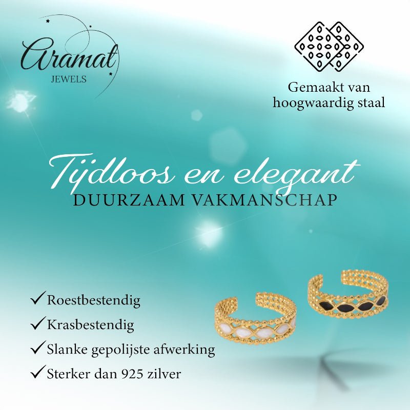 Open Ring RVS met Bolletjes Motief en Emaille Eclips (7 mm) - Aramat Jewels - Ringen - cadeautip