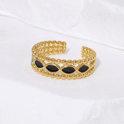 Open Ring RVS met Bolletjes Motief en Emaille Eclips (7 mm) - Aramat Jewels - Ringen - cadeautip