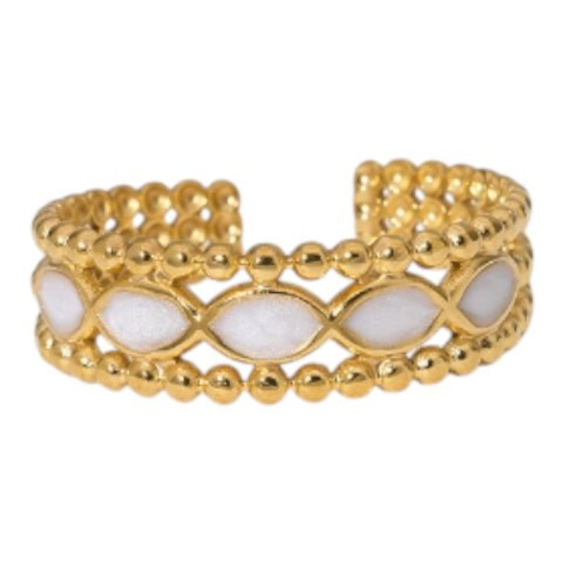 Open Ring RVS met Bolletjes Motief en Emaille Eclips (7 mm) - Aramat Jewels - Ringen - cadeautip