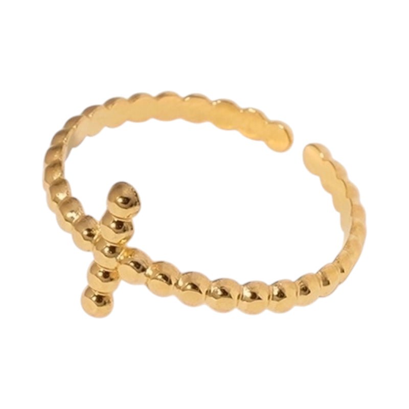 Open Ring RVS met Bolletjesmotief en Kruisje (10 mm) - Aramat Jewels - Ringen - cadeautip