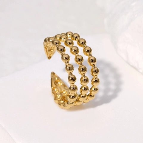 Open Ring RVS met Drie Bolletjeslijnen (10 mm) - Aramat Jewels - Ringen - cadeautip