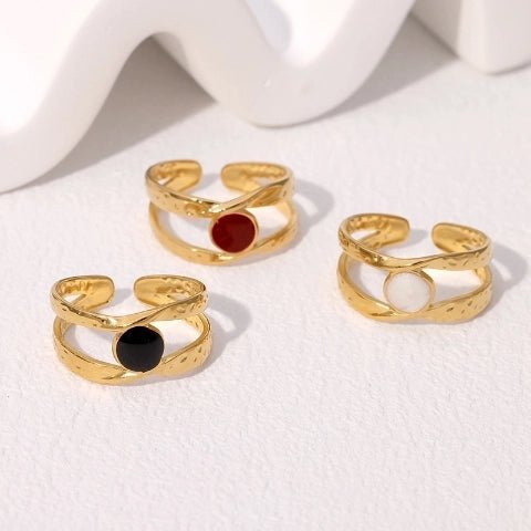Open Ring RVS met Gehamerd Motief en Emaille Cirkel (9,5 mm) - Aramat Jewels - Ringen - cadeautip