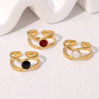 Open Ring RVS met Gehamerd Motief en Emaille Cirkel (9,5 mm) - Aramat Jewels - Ringen - cadeautip