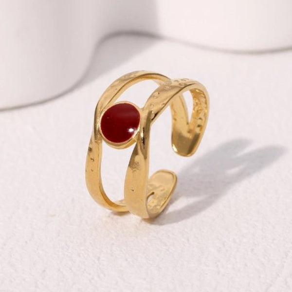 Open Ring RVS met Gehamerd Motief en Emaille Cirkel (9,5 mm) - Aramat Jewels - Ringen - cadeautip