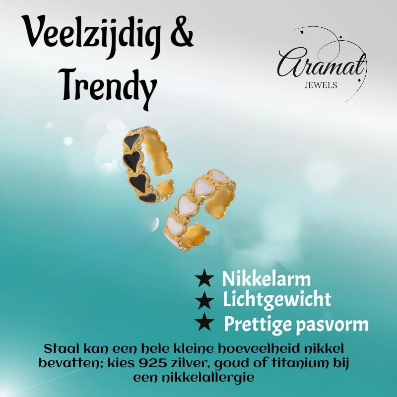 Open Ring RVS met Hartjes Motief en Emaille (6 mm) - Aramat Jewels - Ringen - cadeautip