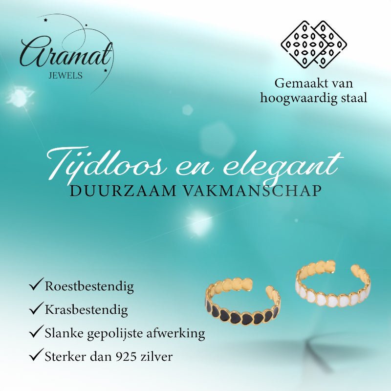Open Ring RVS met Hartjes Schakel en Emaille (4,5 mm) - Aramat Jewels - Ringen - cadeautip