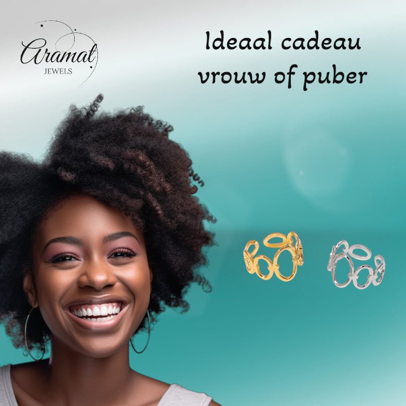 Open Ring RVS met Ovale Cirkelmotief (12 mm Breed) - Aramat Jewels - Ringen - cadeautip
