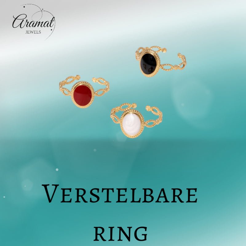 Open Ring RVS Ovaal Emaille met Dot Reliëf (Goudkleurig) - Aramat Jewels - Ringen - cadeautip
