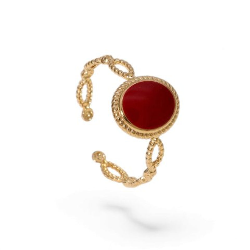 Open Ring RVS Ovaal Emaille met Dot Reliëf (Goudkleurig) - Aramat Jewels - Ringen - cadeautip