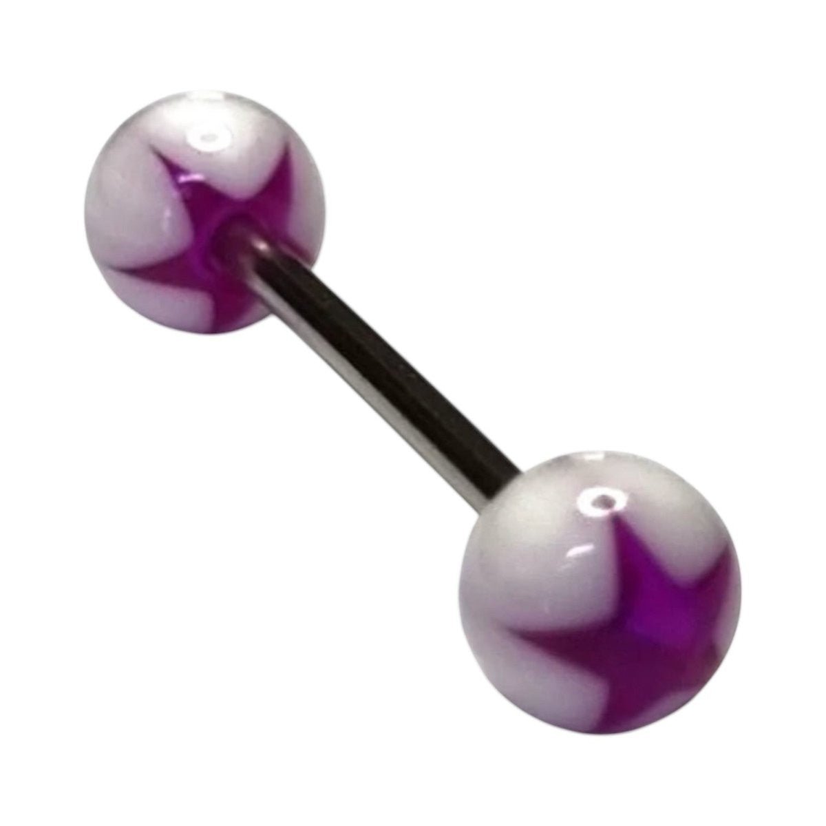 Een paar paarse en witte ballen op een witte achtergrond