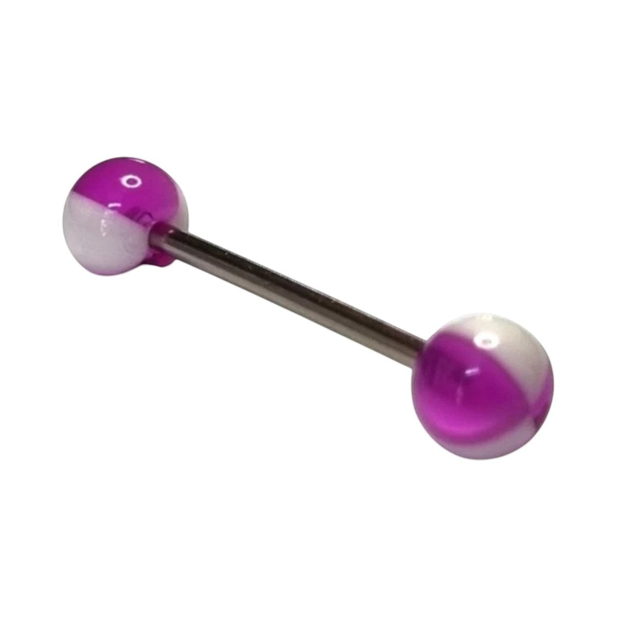Een paar paarse en witte ballen op een witte achtergrond
