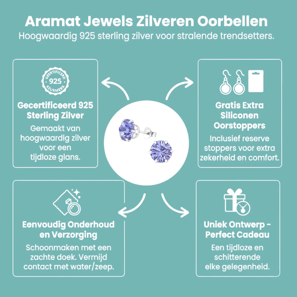 Paarse Kristal Oorbellen Sterling Zilver - Aramat Jewels - Oorbellen - cadeautip