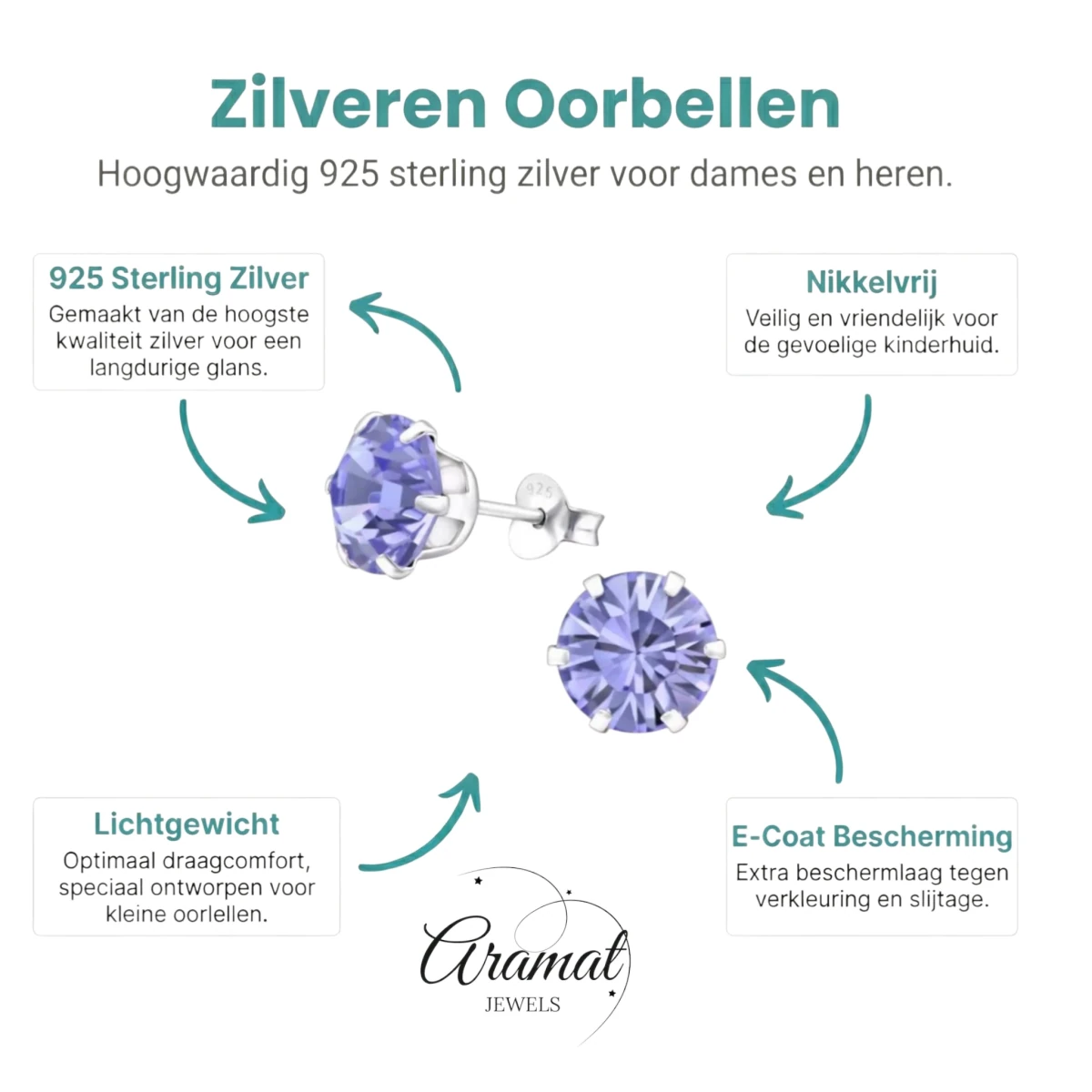 Paarse Kristal Oorbellen Sterling Zilver - Aramat Jewels - Oorbellen - cadeautip