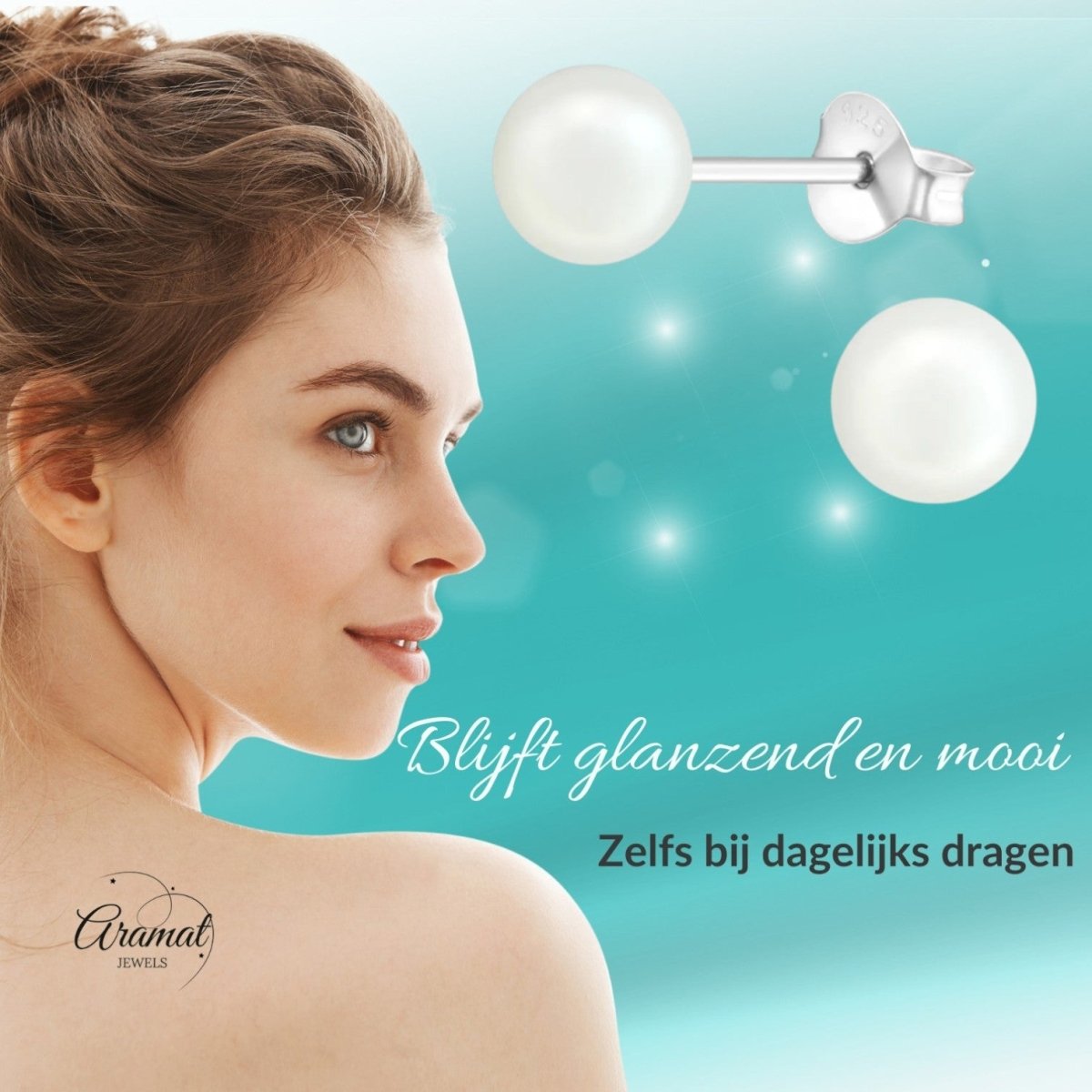 Parel oorbellen 925 zilver – 6mm wit - Aramat Jewels - Oorbellen - cadeautip