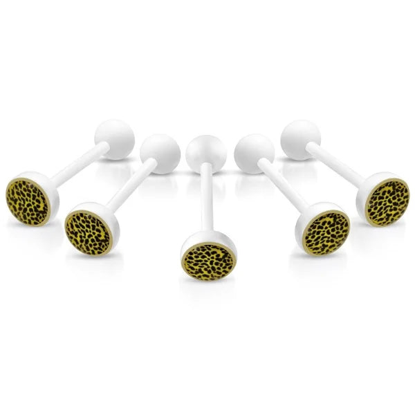 Bioplast Witte Tongpiercing Oorhoorns Met Gouden En Witte Kleuren