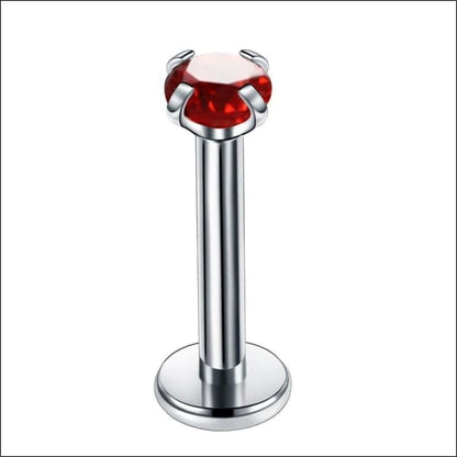 Rode Glazen Bal Op Metalen Stand - Labretpiercing Met Ronde Zirkonia