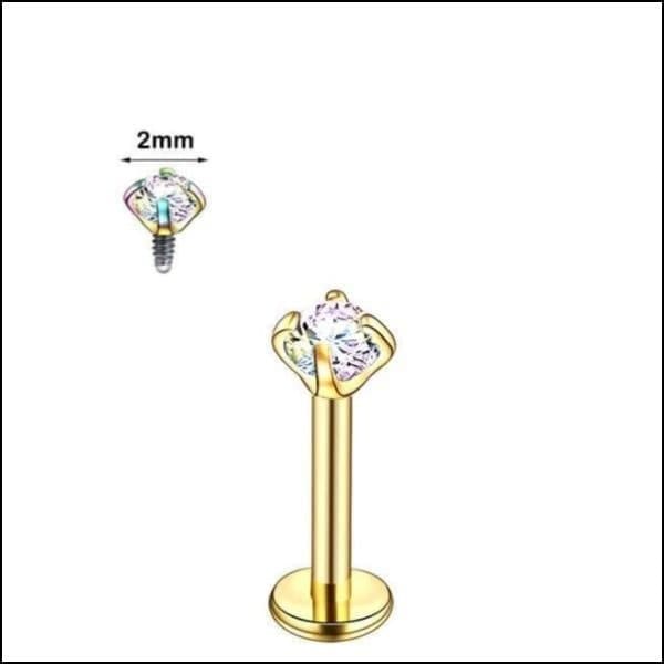Gouden Neuspiercings Met Heldere Kristalsteen - Oorpiercing Met Ronde Zirkonia - 6x1.2mm
