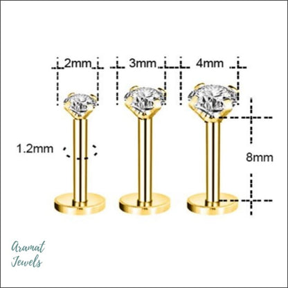 Gouden Neuspiercing Met Diamanten - Labret Helix Piercing