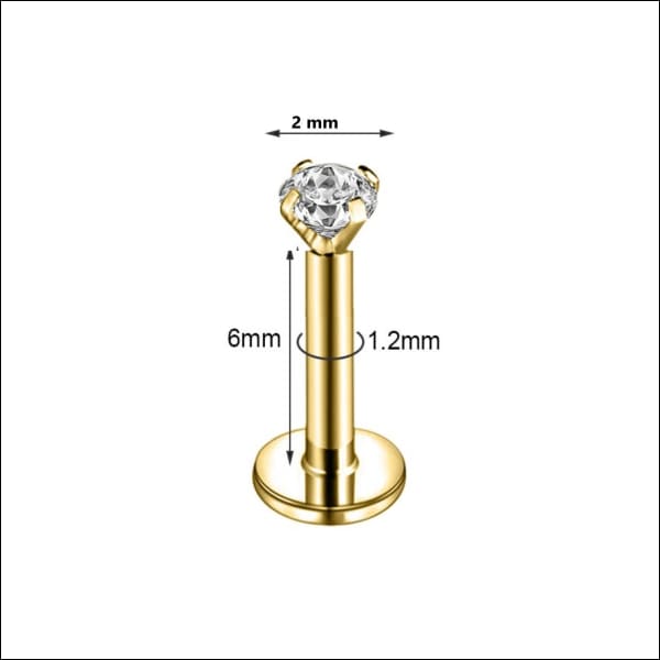 Gouden Neuspiercing Met Hartvormige Diamant - Labretpiercing Met Ronde Zirkonia - 6x1.2mm