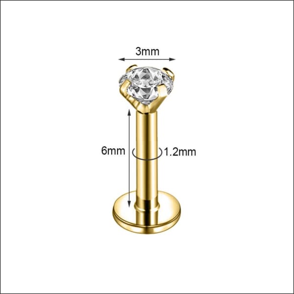 Gouden Neuspiercing Met Diamant - Labretpiercing Met Ronde Zirkonia - 6x1.2mm