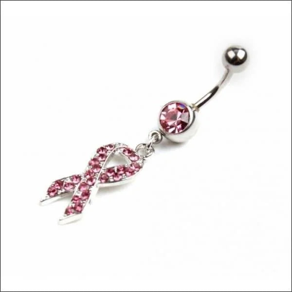 Roze Kristallen Vlinder Belly Button Navelpiercing Met Chirurgisch Stalen Pink Ribbon Hanger.