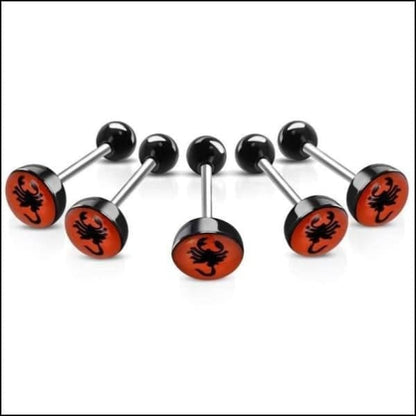 Zwarte En Oranje Drakenkop Piercings, Stalen Logo Tongpiercing Met Acryl Balletje