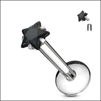 Zwarte Diamant Labret Piercing Van Chirurgisch Staal Met Zwarte Diamantpopmatrix: Zwarte Diamant Labret Piercing Van Chirurgisch Staal