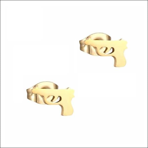 Stoere Pistool Oorbellen Goudkleur-9x6mm