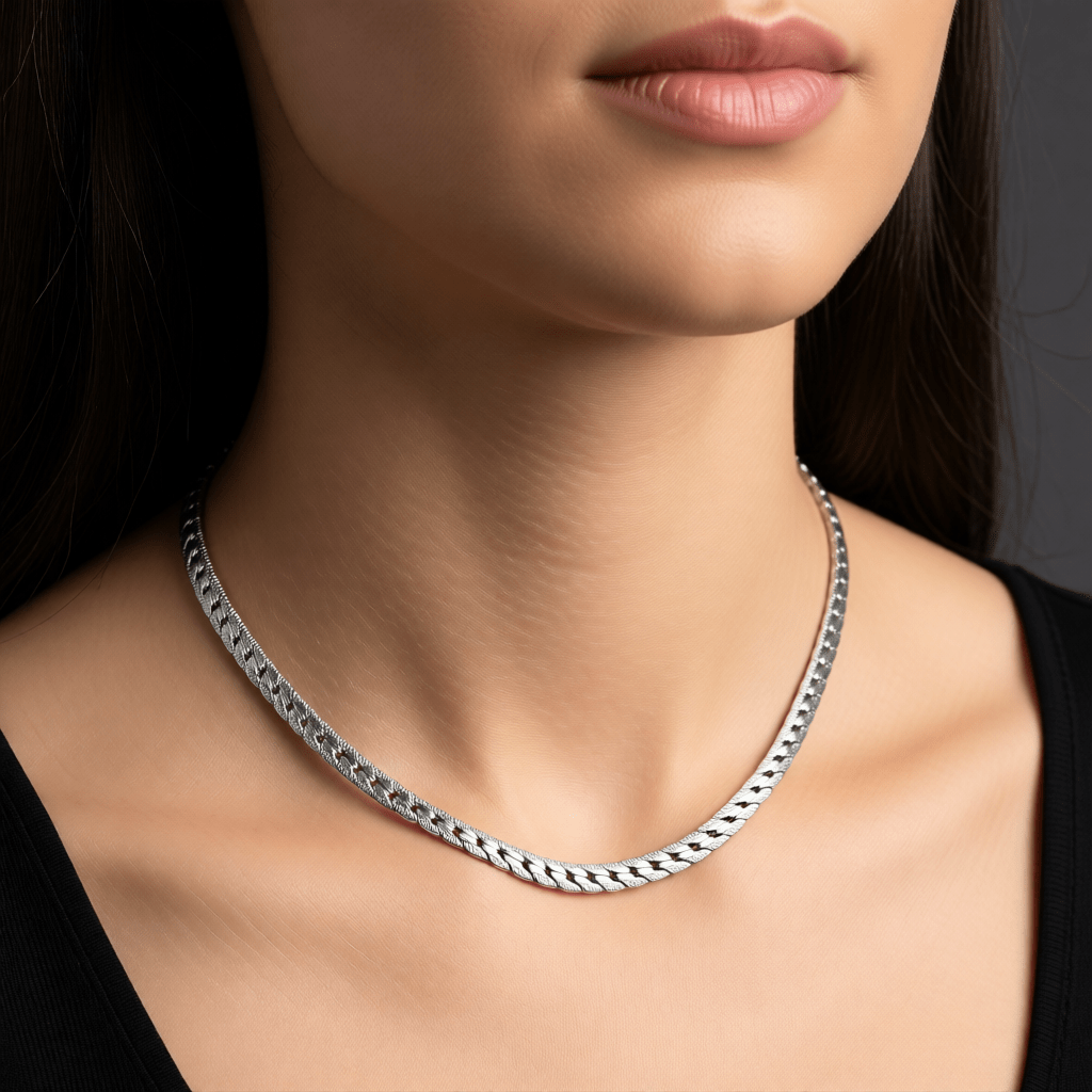 Platte Brede Gourmet Ketting 7mm Zilverkleurig Staal - Aramat Jewels - Halskettingen - cadeautip