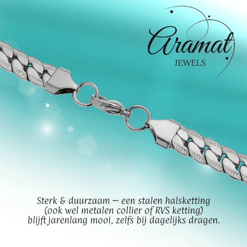 Platte Chunky Gourmet Ketting 8mm Zilverkleurig Staal - Aramat Jewels - RVS Sieraden - Halskettingen - cadeautip