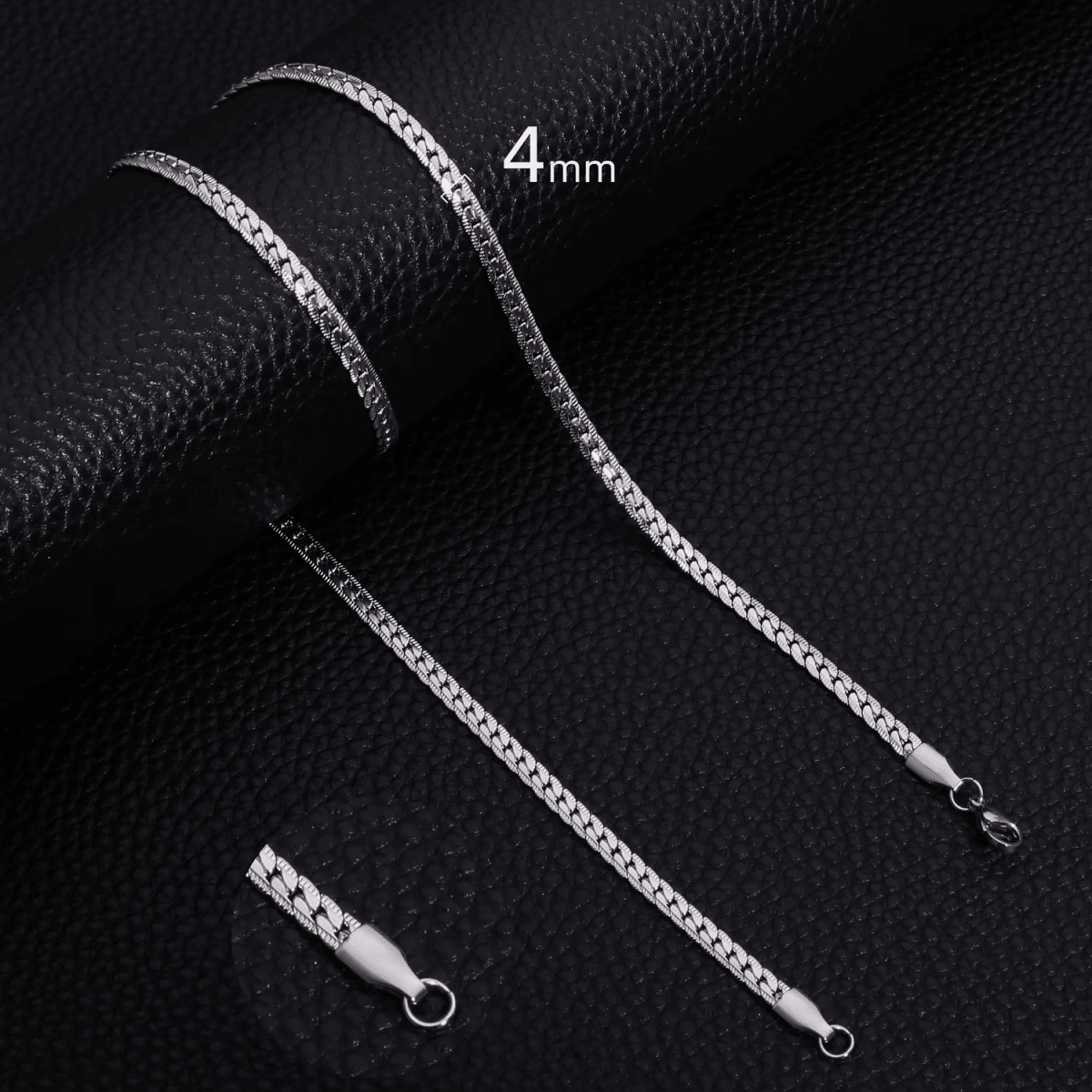 Platte Gourmet Ketting met bewerkte rand 4mm Zilverkleurig Staal - Aramat Jewels - RVS Sieraden - Halskettingen - cadeautip