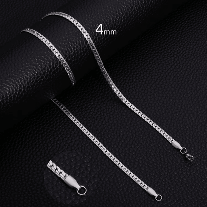Platte Gourmet Ketting met bewerkte rand 4mm Zilverkleurig Staal - Aramat Jewels - RVS Sieraden - Halskettingen - cadeautip