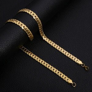 Platte Gourmet Ketting met bewerkte rand 6mm Goudkleurig Staal - Aramat Jewels - RVS Sieraden - Halskettingen - cadeautip