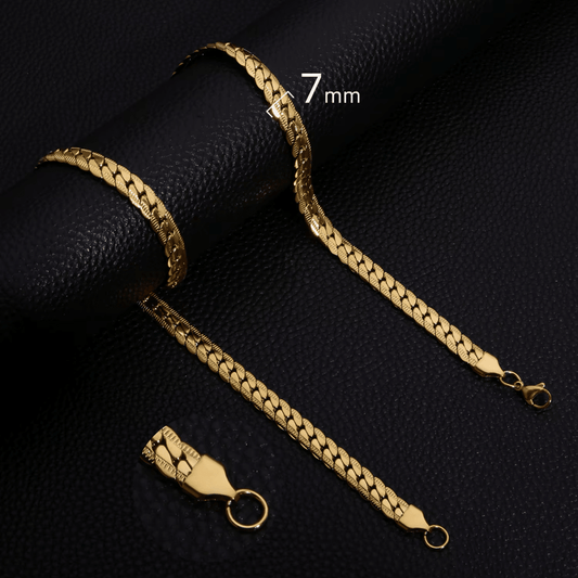 Platte Gourmet Ketting met bewerkte rand 7mm Goudkleurig Staal - Aramat Jewels - Halskettingen - cadeautip
