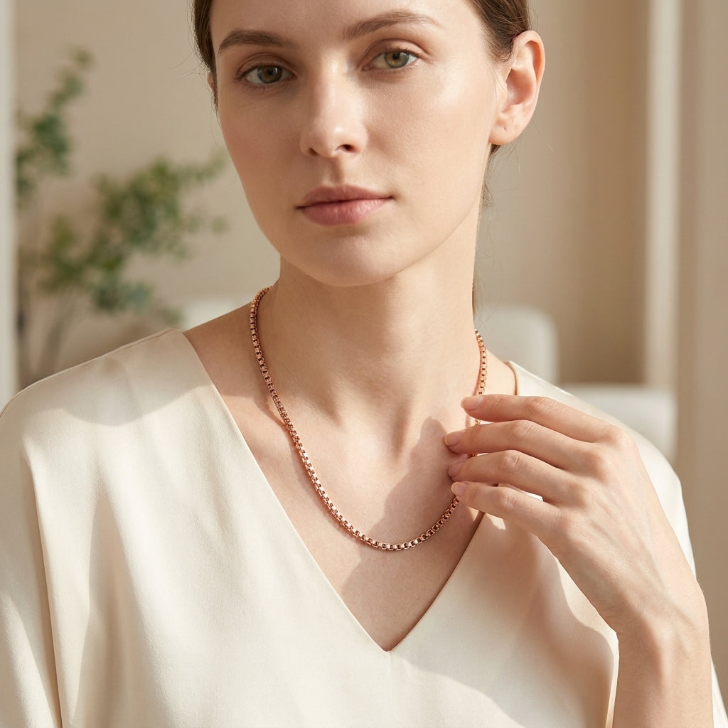 Rose Gold Stainless Steel Jasseron Chain – Elegant Link Necklace for Women