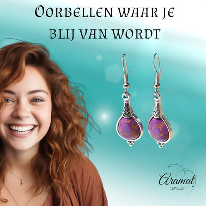 Prachtige Paarse Druppel Oorhangers met Bohemien Charme - oor6036 - Oorhangers kopen# - 50mm - alles - bali