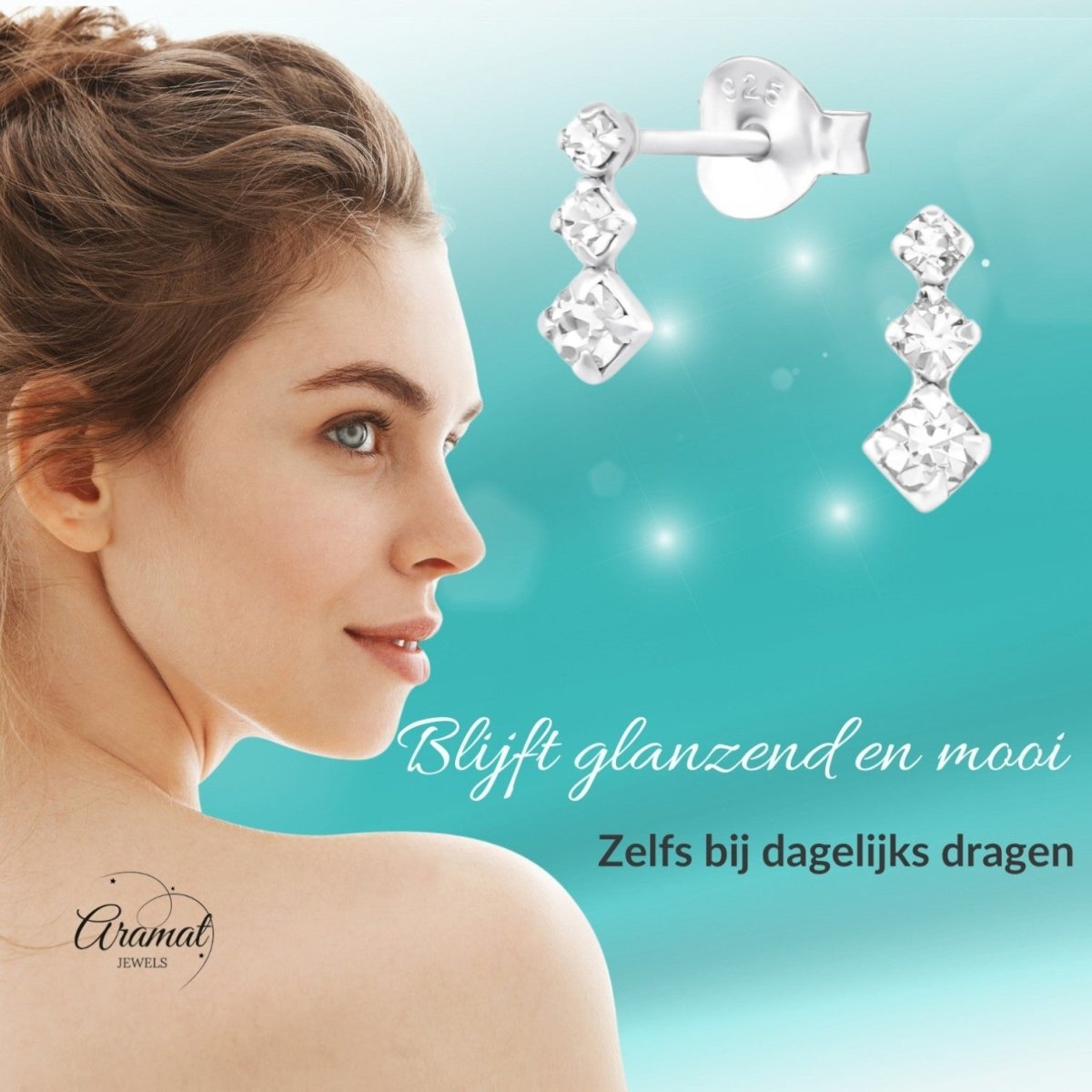 Prachtige Zilveren Kinder Oorbellen met Kristallen - Aramat Jewels - Oorbellen - cadeautip