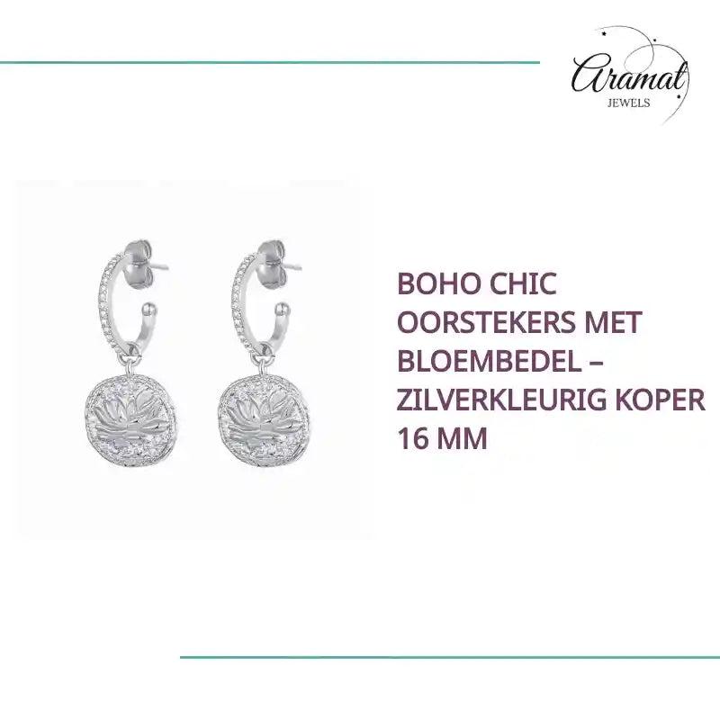 Boho Chic Oorstekers met Bloembedel &ndash; Zilverkleurig Koper 16 mm by@Outfy