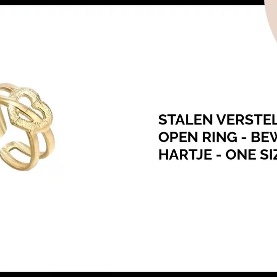 Stalen Verstelbare Open Ring - Bewerkt Hartje - One Size by@Outfy