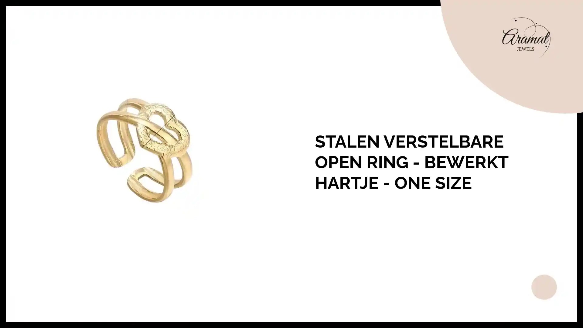 Stalen Verstelbare Open Ring - Bewerkt Hartje - One Size by@Outfy