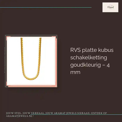 RVS platte kubus schakelketting goudkleurig &ndash; 4 mm by@Outfy