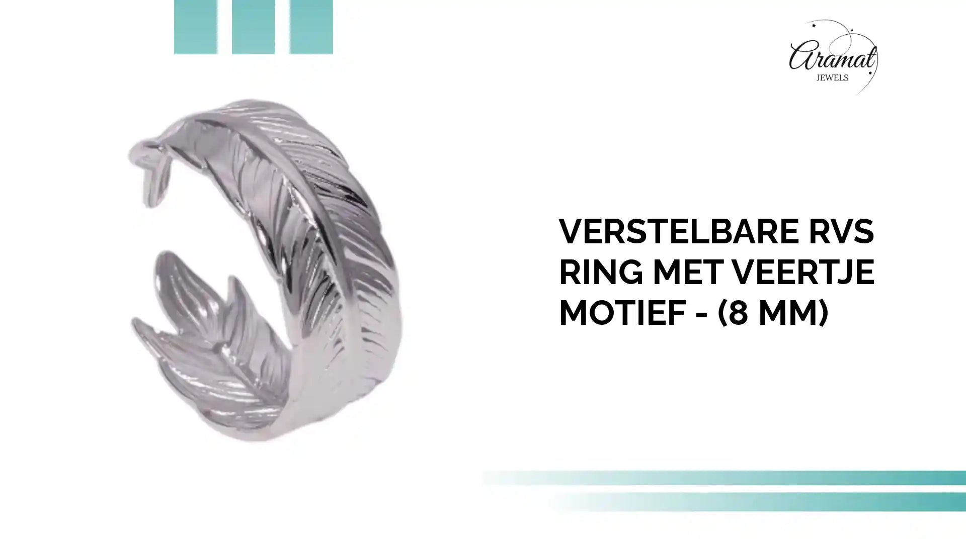 Verstelbare RVS Ring met Veertje Motief - (8 mm) by@Outfy