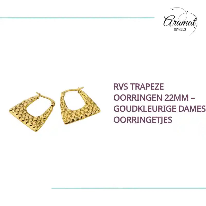 RVS trapeze oorringen 22mm &ndash; Goudkleurige dames oorringetjes by@Outfy